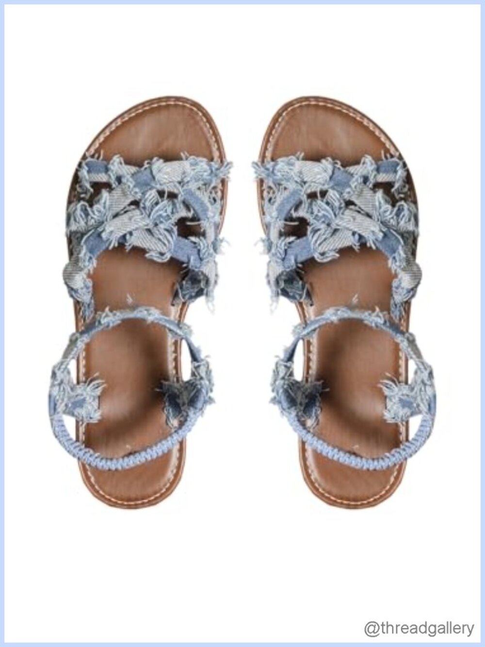 Denim Criss Cross Strappy Flat Sandals with Ankle Straps Casual